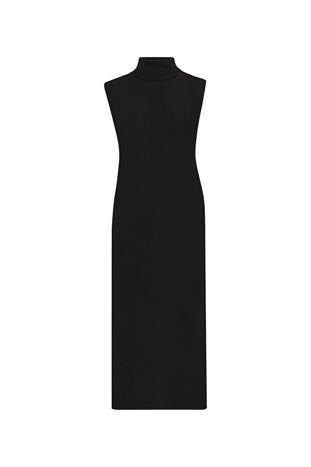 Balıkçı Yaka Kolsuz Basic Triko Elbise - 7