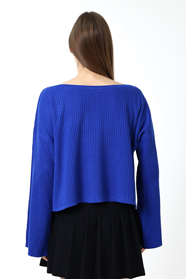 Kadın İspanyol Kol Geniş Yaka Günlük Triko Bluz - 5