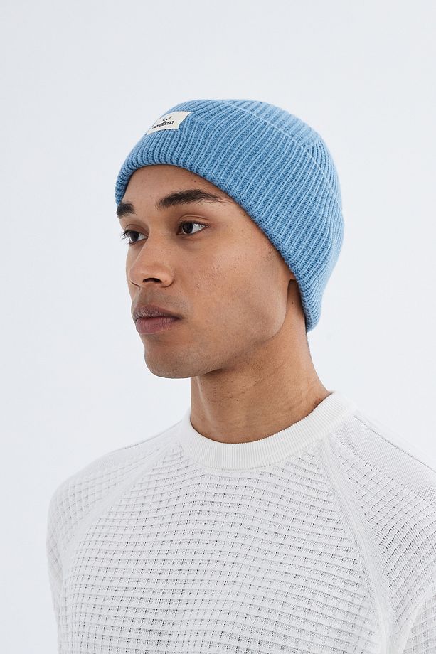Unisex Açık Mavi Triko Akrilik Yumuşak Bere Logolu Esnek Triko Kışlık Çift Katlamalı Basic Mali - 4