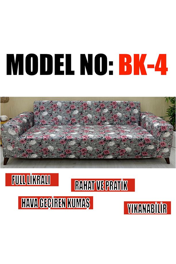 Desenli̇ Kadi̇fe Kumaş 2 Adet Üçlü Çekyat- 2 Adet Tekli̇ Set Koltuk Örtüsü - 4