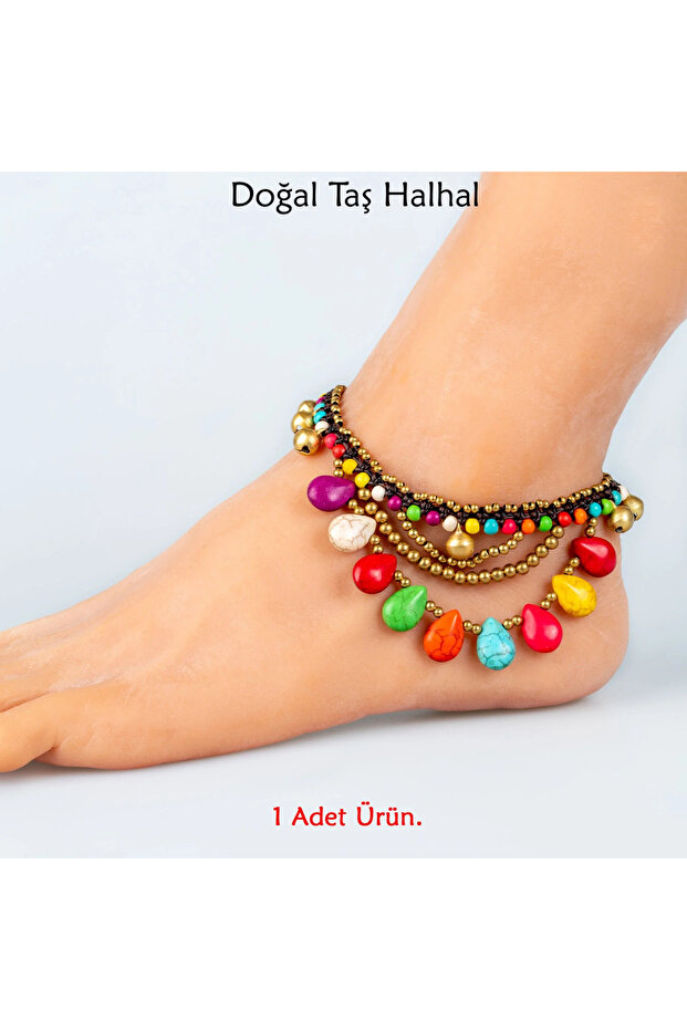 Natural Stone Embroidered Design Adjustable Ankle