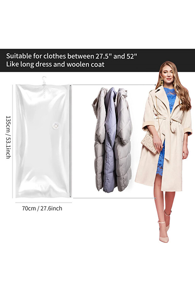 1Pack 135x70 cm Hanging Vacuum Storage Bags No Need Pump Saver Vacuum Seal with Hanger Space Saving