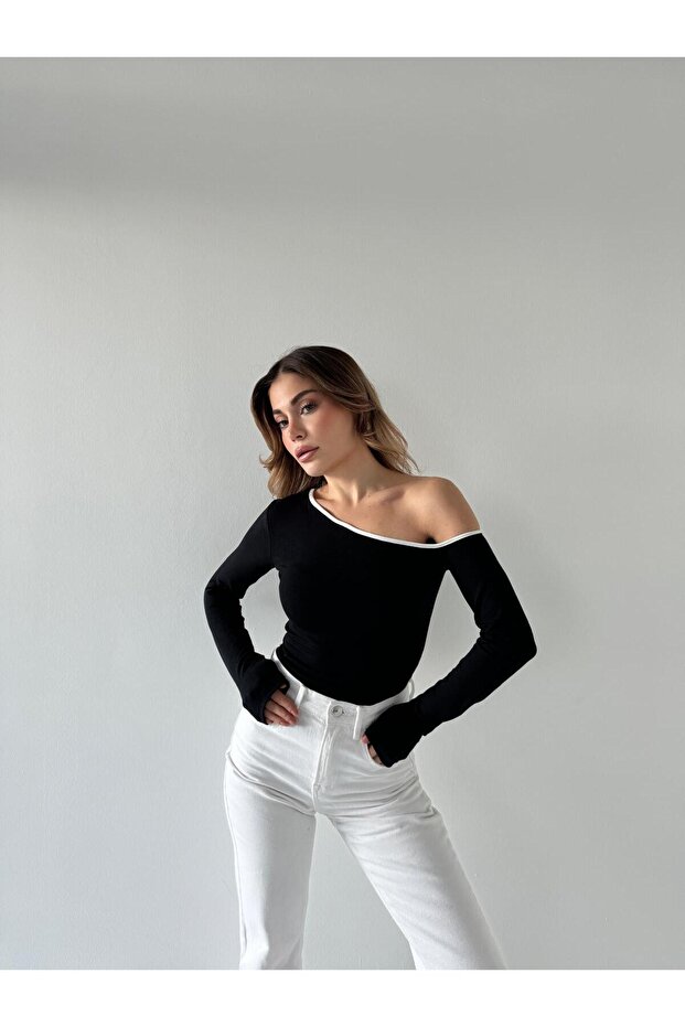 BİYELİ TEK OMUZ PENYE BLUZ - 5