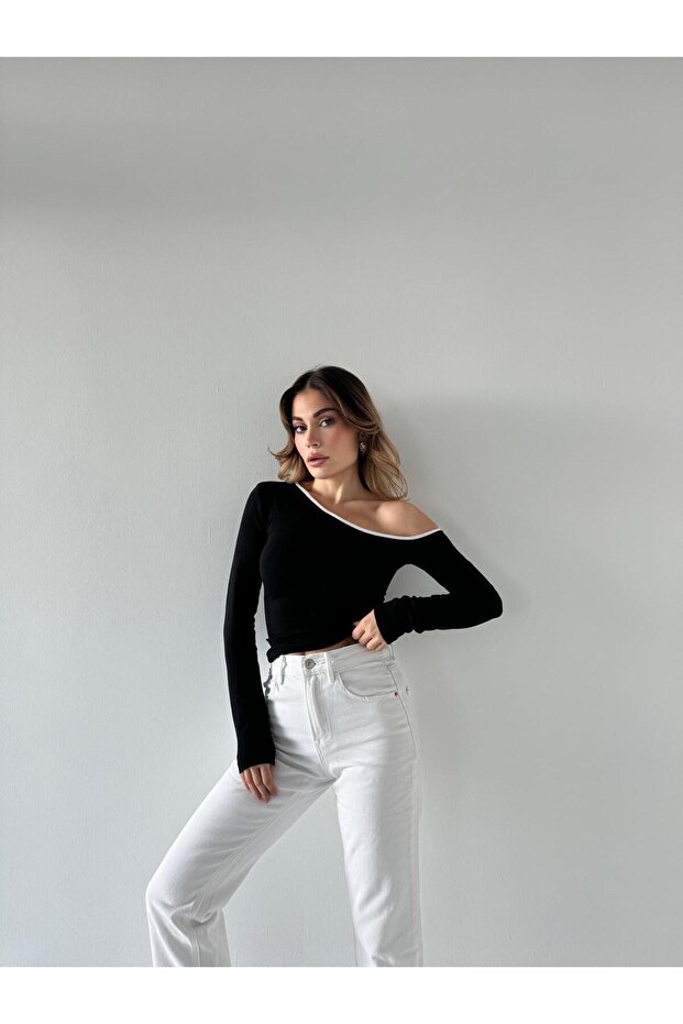 BİYELİ TEK OMUZ PENYE BLUZ - 7