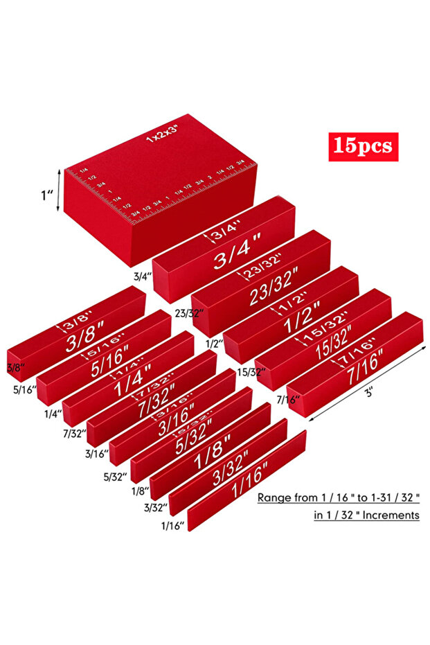 15pcs Inch no Box 16Pc Inch / 9Pc Metric Setup Blocks Height Gauge Set, Precision Aluminum Setup Bar