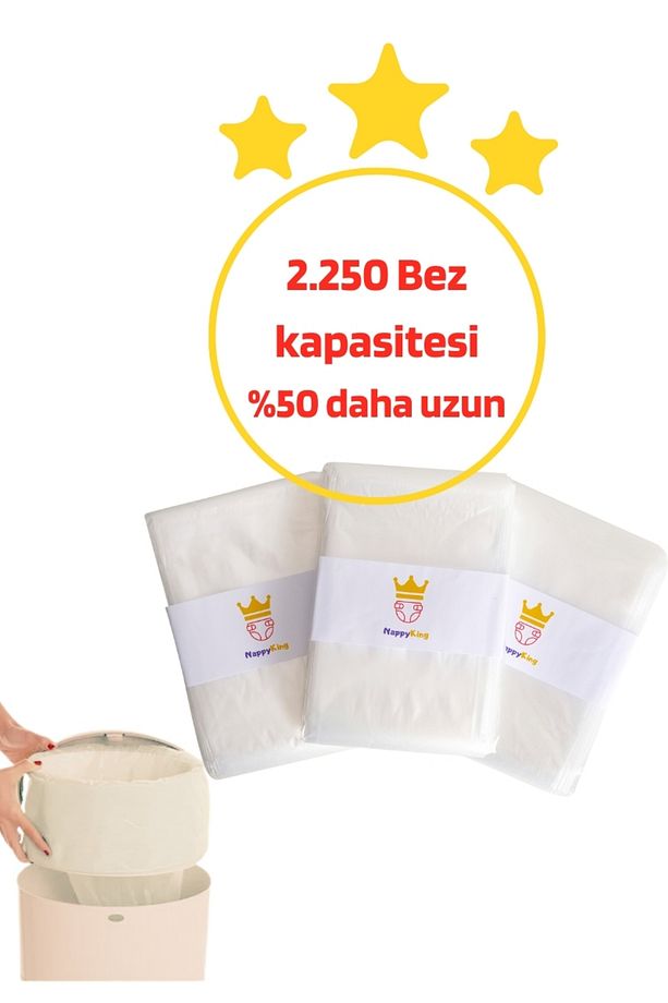 Korbell 16l Çöp Kutuları Ile Uyumlu NappyKing 2250 Bebek Bezi Kapasiteli 3 Paket Yerli Çöp Poşeti - 1