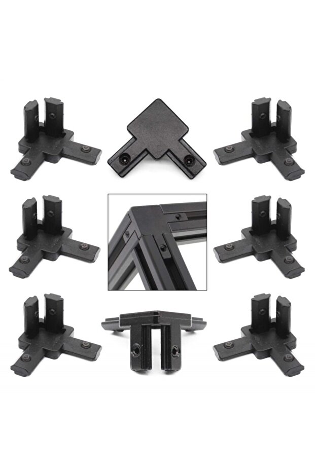 3way-2020 Black-8 8pcs Black 3 Way End Angle Bracket Connectors For Europe Standard Aluminium Extrus