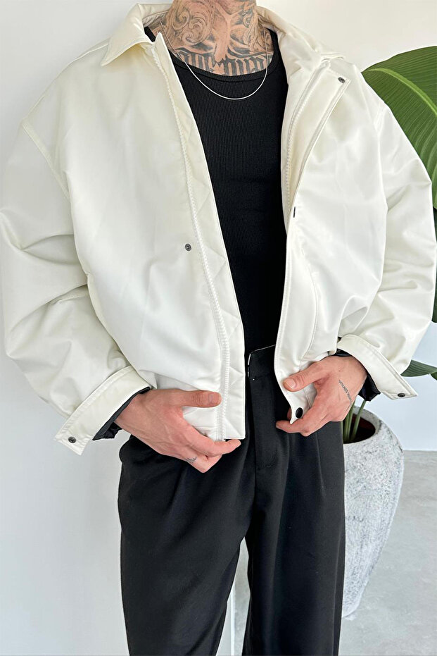 Oversize Bomber Erkek Deri Ceket - 2