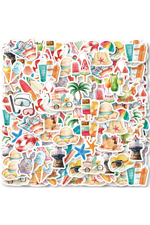 46 قطعة من ملصقات يوميات مزخرفة على شكل نجم البحر والآيس كريم وشاطئ البكيني وزجاجة مياه...