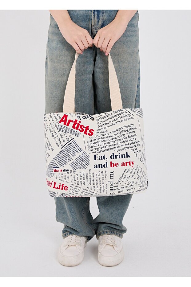 | Women's Bag | Canvas | Large Size | Lined | Snap Fastener | Inner Pocket | Retro | Casual