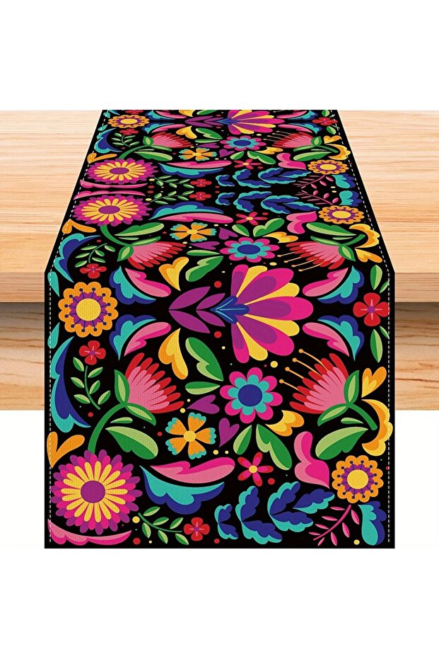 مفرش طاولة مكسيكي من الكتان مقاس 33X183 سم آخر من أجل Dia De Los Muertos Cinco De MayoParty Decora