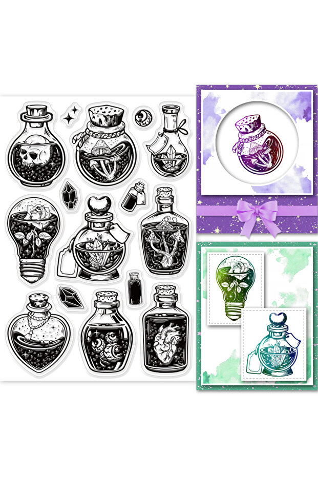 AECH-15586 1pc Halloween Potion Clear Stamps for DIY Scrapbooking Halloween Magic Bottle Silicone Cl
