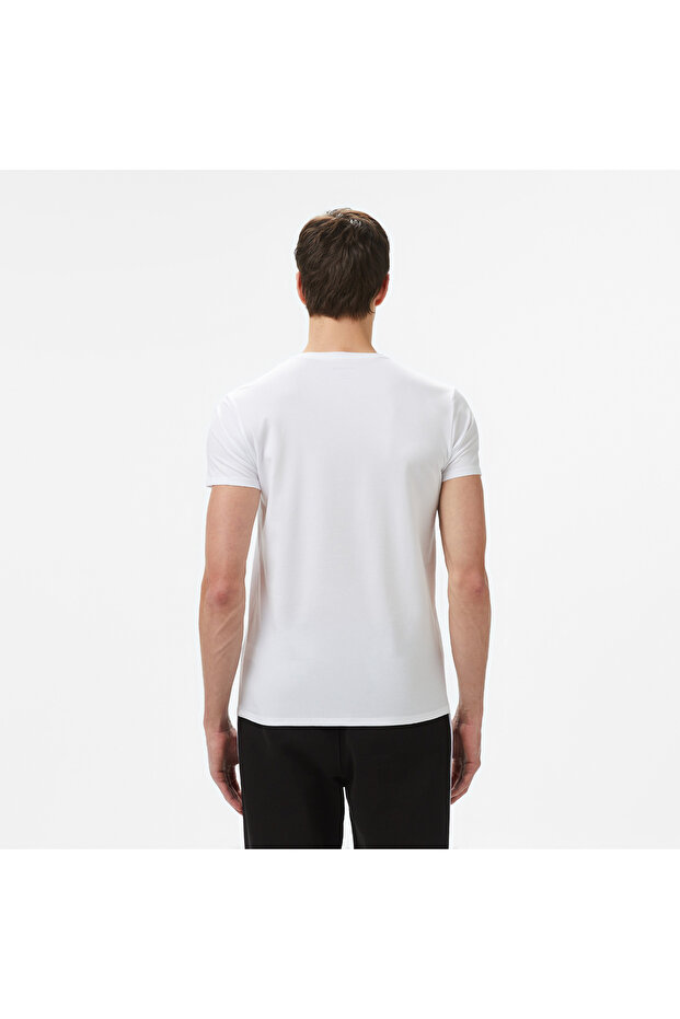 Erkek Slim Fit V Yaka Beyaz T-Shirt - 5