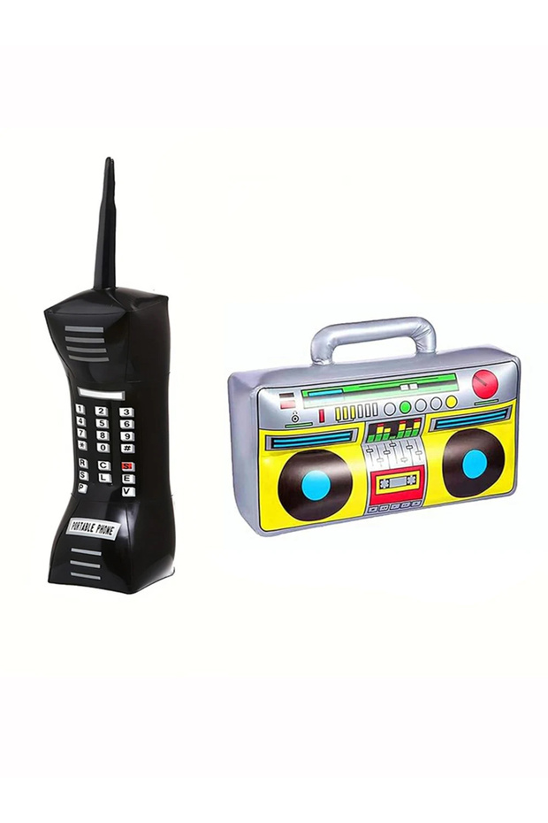 black 2 Pcs Set Of 90s Inflatable Radio Toys, Party Decorations, Phone Shaped Balloon Toys Hip-Hop T