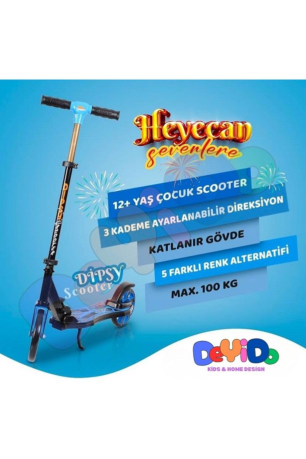 12 Yaş ve Üzeri 2 Dev Tekerlekli Frenli Katlanabilir Yükseklik Ayarlı Scooter Eğlenceli Çocuk Kaykay - 1