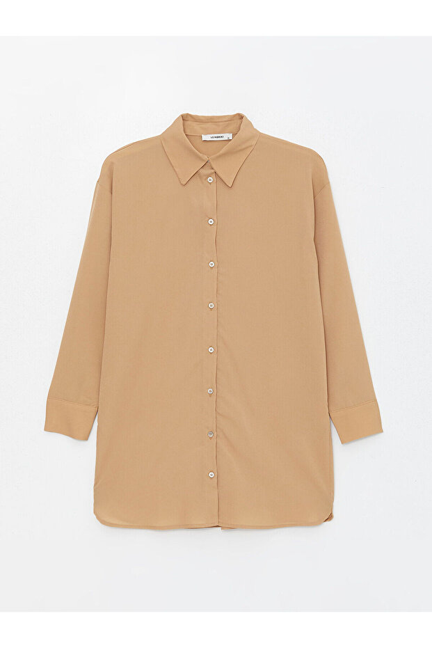 Düz Uzun Kollu Oversize Kadın Gömlek Tunik - 6