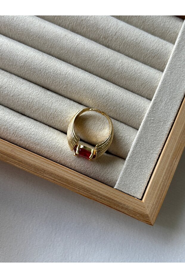 خاتم من الحجر الأحمر مع خط ذهبي - 4