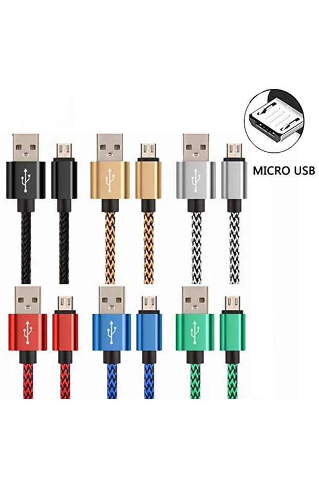 كابل شحن سريع Micro USB أحمر بطول 1 متر، بقوة 2.4 أمبير، مصنوع من النايلون، مناسب لهواتف أندرويد A3/A5/A7...