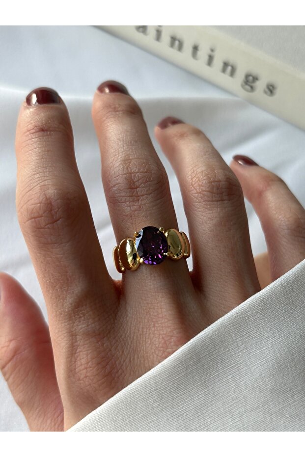 خاتم ذهبي بيضاوي أرجواني - 1