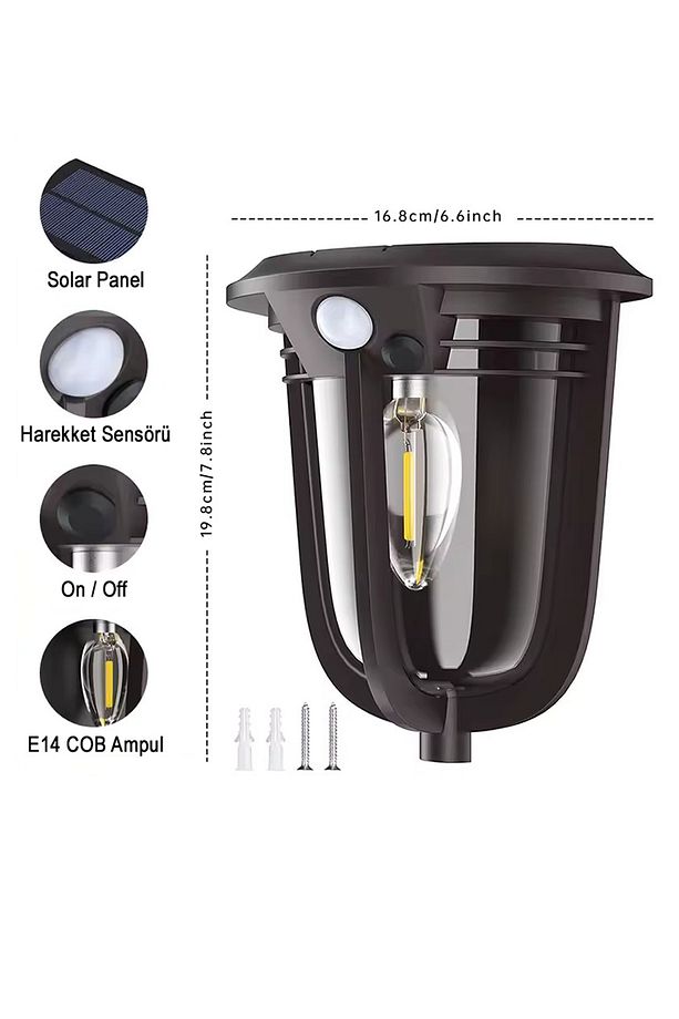 Güneş Enerjili Hareket Sensörlü, Cob Led Duvar Aplik / Gt-sl18 - 5
