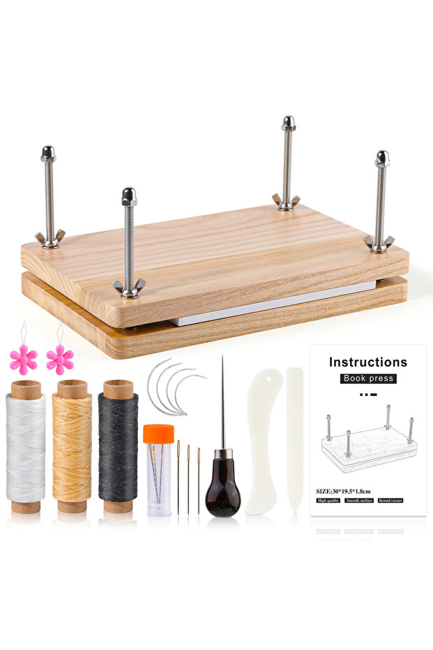 Type1 Bookbinding Plastic Bone Folder Creaser Waxed Thread Tools Set with Portable Binding Press Mac - 1
