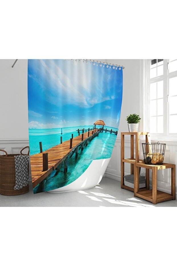 Bathroom Curtain 1X180X200 Single Wing Shower Curtain with Ring Gift Shower Cabin Curtain the Dock
