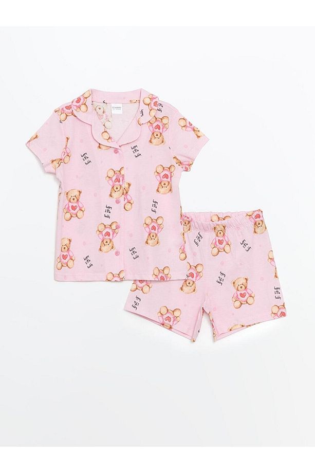 LCW Kids Gömlek Yaka Kız Çocuk Şortlu Pijama Takımı - 1