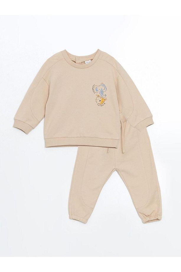 LCW baby Bisiklet Yaka Baskılı Erkek Bebek Sweatshirt ve Eşofman Alt 2'li - 1