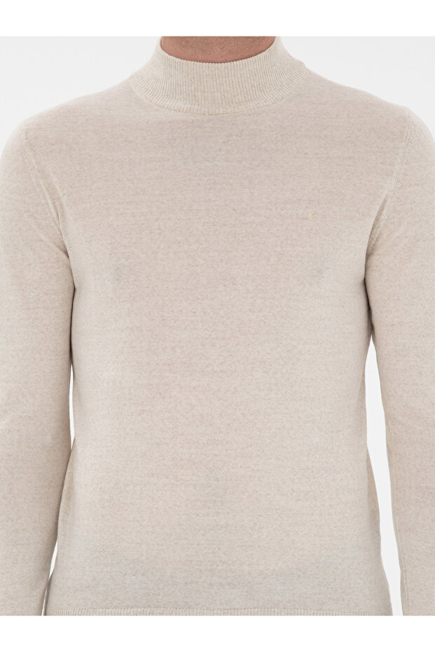 Bej Slim Fit Yün Karışımlı Yarım Balıkçı Yaka Basic Triko Kazak 50293281-VR011 - 6