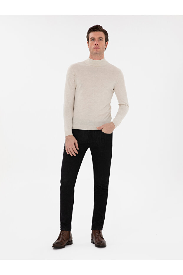 Bej Slim Fit Yün Karışımlı Yarım Balıkçı Yaka Basic Triko Kazak 50293281-VR011 - 4