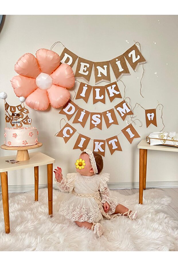 Krem Çi̇çekli̇ Romper Seti̇ - 1