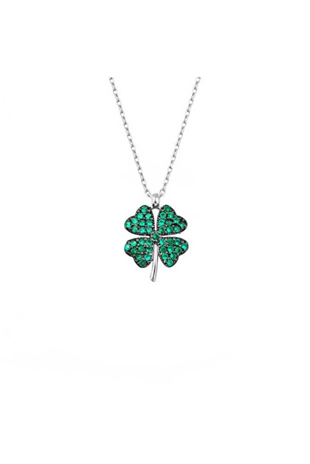 Gümüş Dört Yapraklı Yonca Kadın Kolye - 1