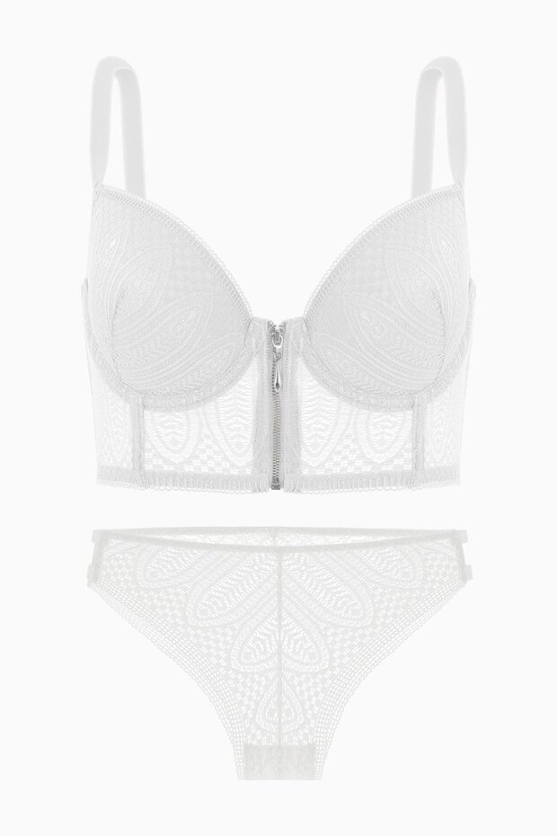 Viola Lace Bustier Bra Panty Set - Without Padding - Fashion - 2508 - Ecru