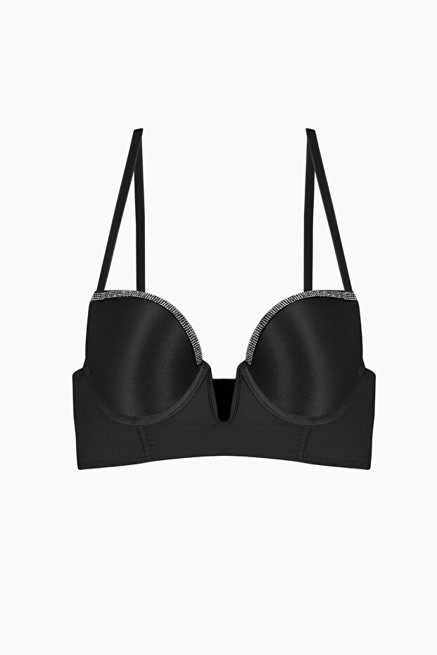 Lirio Stone Detailed Low-Cut Bustier Bra - Padded - 2574 - Black