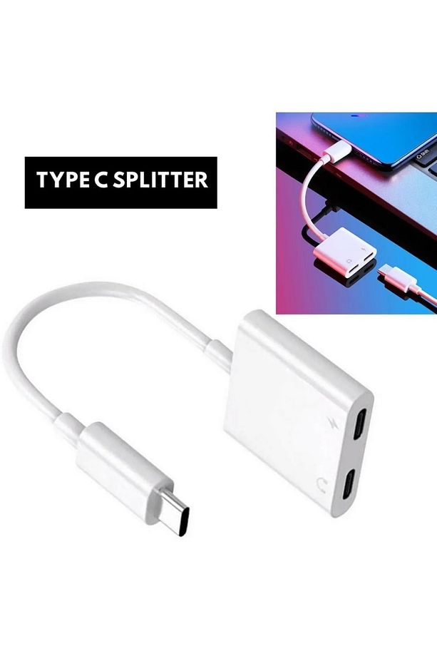 Type C To Type C Kulaklık Hızlı Şarj Giriş Çevirici Çoklayıcı Çoğaltıcı Splitter Adaptör - 4