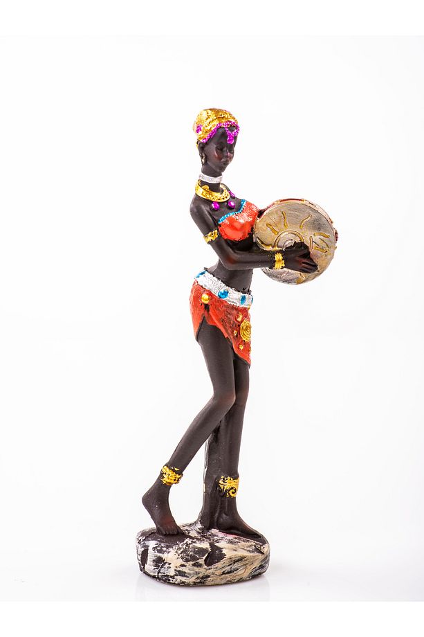 Enstrüman Çalan Afrikalı Kadın Biblo Set- Polyester Dekoratif Afrikalı Biblo  Figür seti (20x6x5 cm) - 3