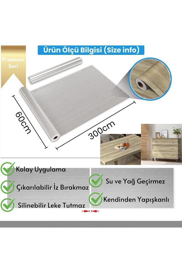 60×300cm Kendinden Yapışkanlı Doğal Ahşap Dokulu Kaplama Kağıdı Mutfak Dolap Masa Duvar - 4