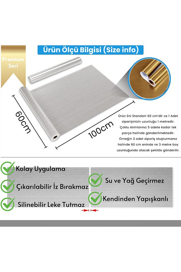 60cm×100cm Kendinden Yapışkanlı Metalik Folyo Mutfak Dolap Masa Kaplama Duvar Kağıdı - 6