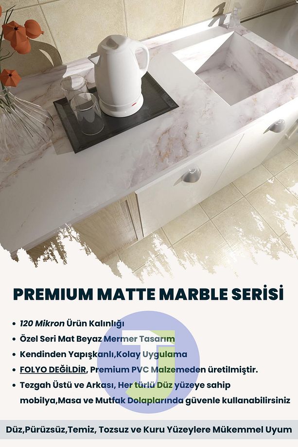 Kendinden yapışkanlı Mermer Desen Folyo Mutfak Banyo Tezgah Duvar Kaplama 60cmX100cm - 6