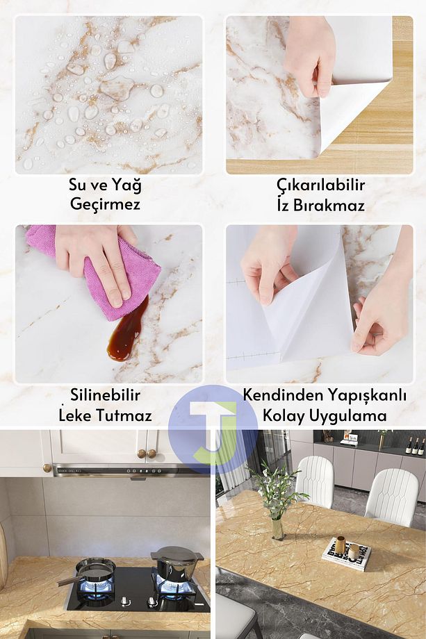 Kendinden yapışkanlı Mermer Desen Folyo Mutfak Banyo Tezgah Duvar Kaplama 60cmX100cm - 7