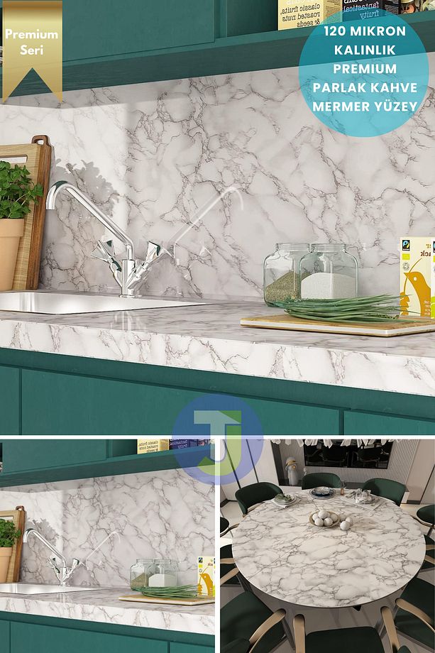 Kendinden yapışkanlı Mermer Desen Folyo Mutfak Banyo Tezgah Duvar Kaplama 60cmX500cm - 4