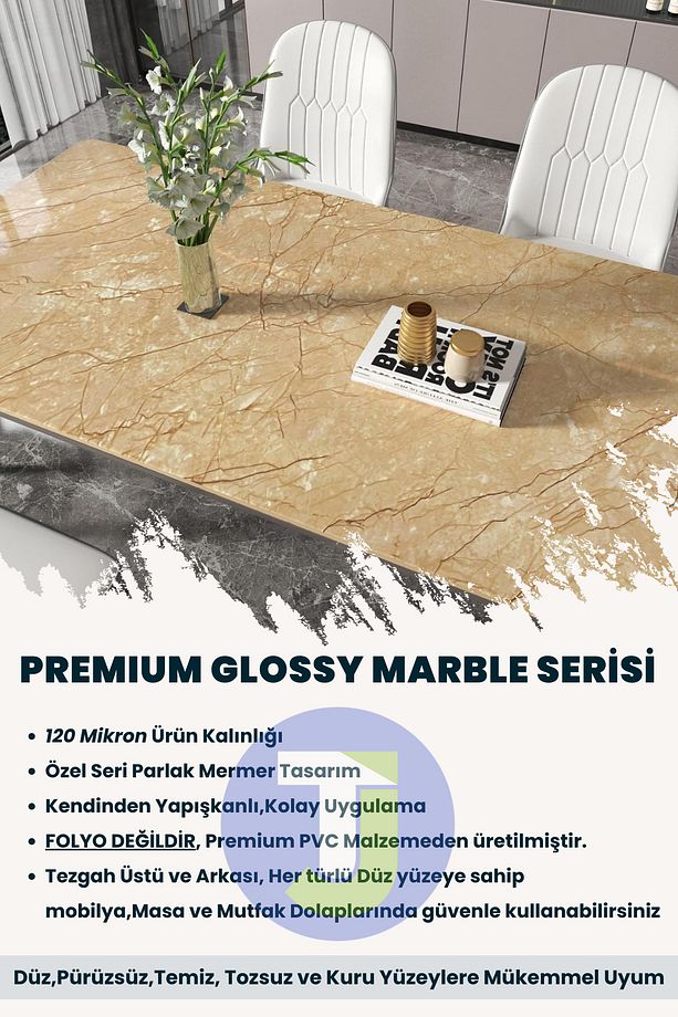 Kendinden yapışkanlı Mermer Desen Folyo Mutfak Banyo Tezgah Duvar Kaplama 60cmX100cm - 6