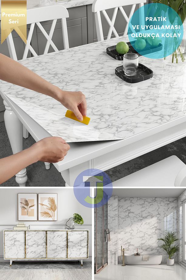 Kendinden yapışkanlı Mermer Desen Folyo Mutfak Banyo Tezgah Duvar Kaplama 60cmX500cm - 6