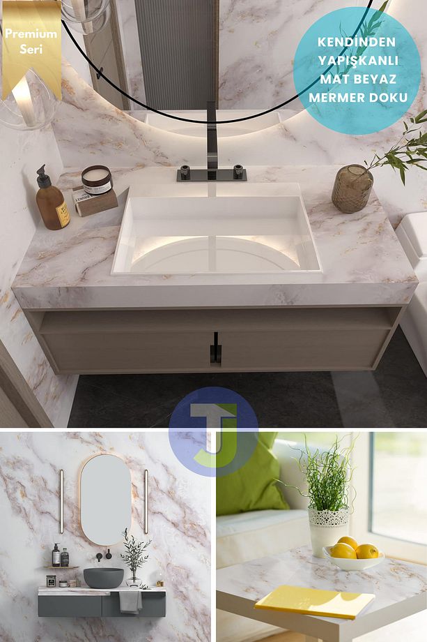 Kendinden yapışkanlı Mermer Desen Folyo Mutfak Banyo Tezgah Duvar Kaplama 60cmX100cm - 5