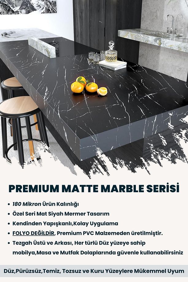 Kendinden yapışkanlı Mat Mermer Desen Folyo Mutfak Banyo Tezgah Duvar Kaplama 60cmX100cm - 6