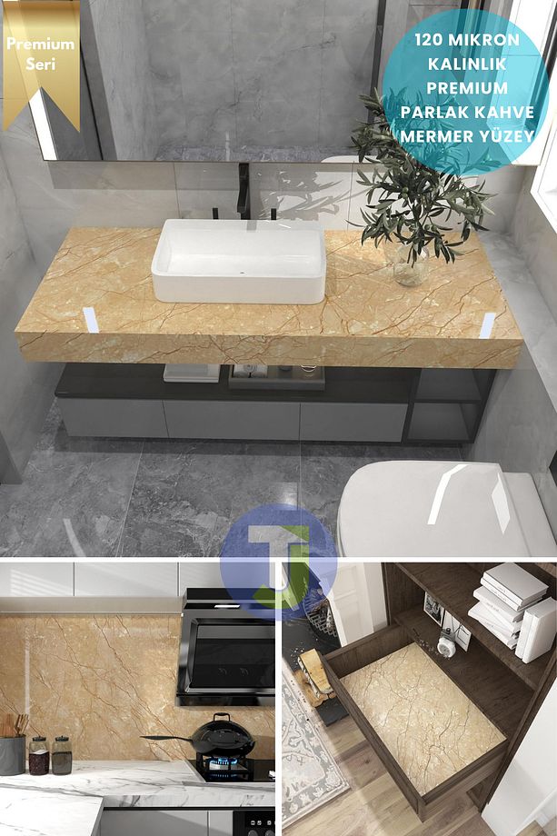 Kendinden yapışkanlı Mermer Desen Folyo Mutfak Banyo Tezgah Duvar Kaplama 60cmX100cm - 4