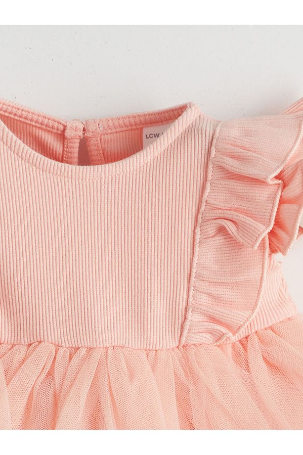 LCW baby Pembe Basic Dantel Tüllü Kız Bebek Elbise - 5