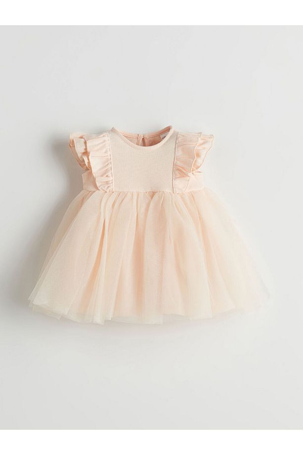 Bisiklet Yaka Çiçekli Kız Bebek Poplin Elbise - 1
