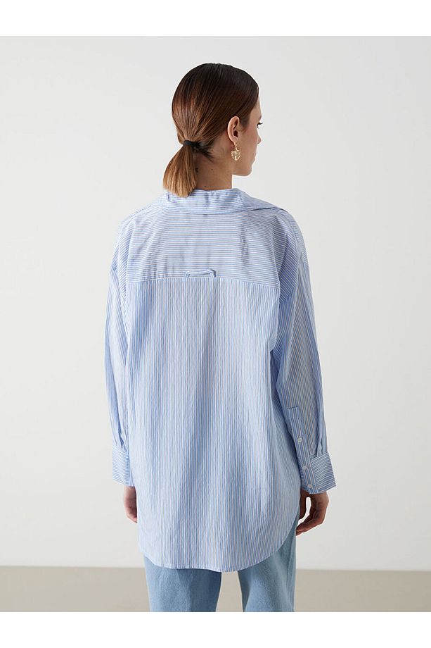 LCW Modest Çizgili Oversize Kadın Gömlek Tunik - 4