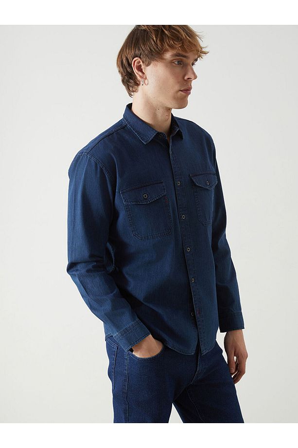 LCW Jeans Regular Fit Uzun Kollu Erkek Jean Gömlek - 1